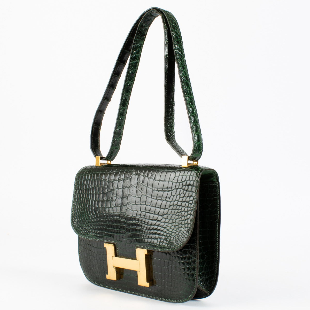 Hermès Vintage Constance 23 Vert Fonce Glanzend Krokodil Porosus GHW