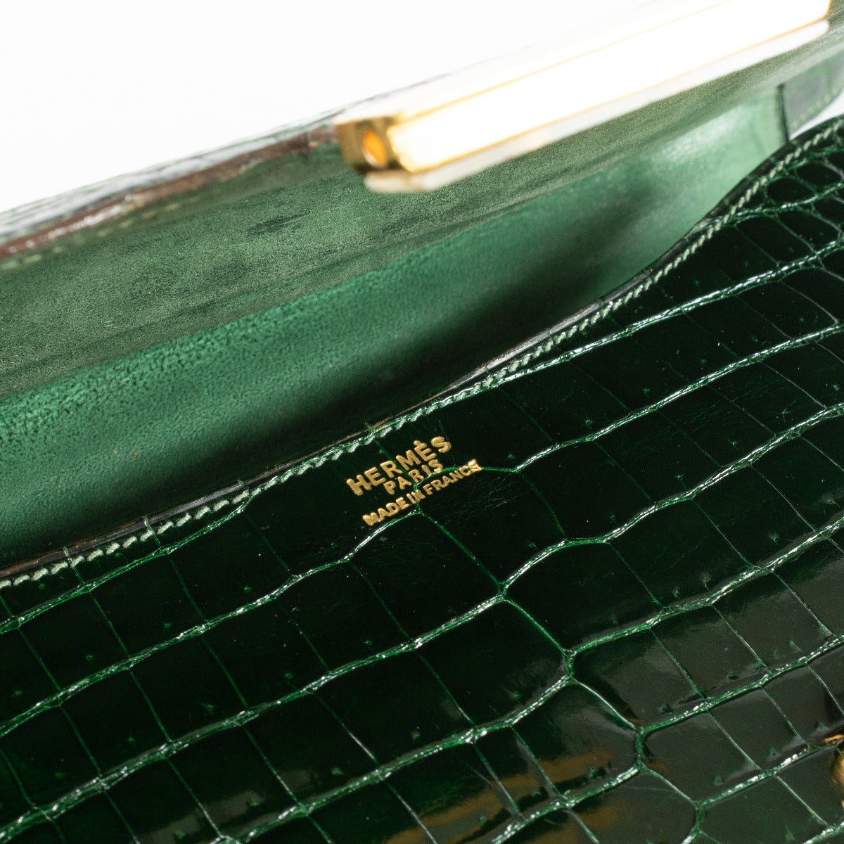 Hermès Vintage Constance 23 Vert Fonce Glanzend Krokodil Porosus GHW