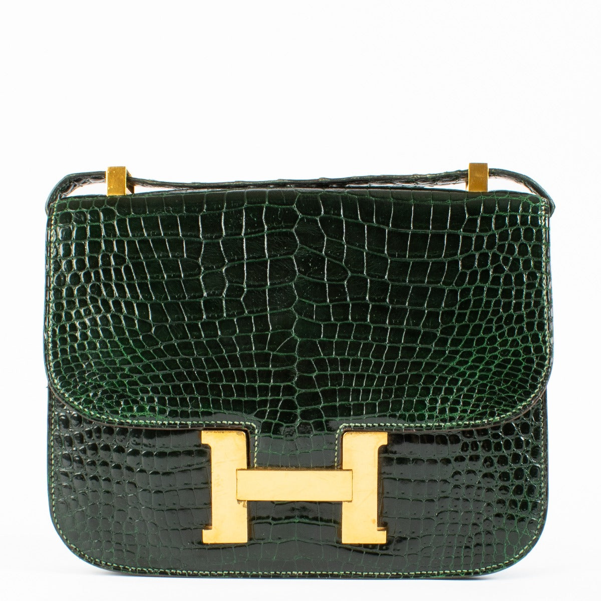 Hermès Vintage Constance 23 Vert Fonce Glanzend Krokodil Porosus GHW
