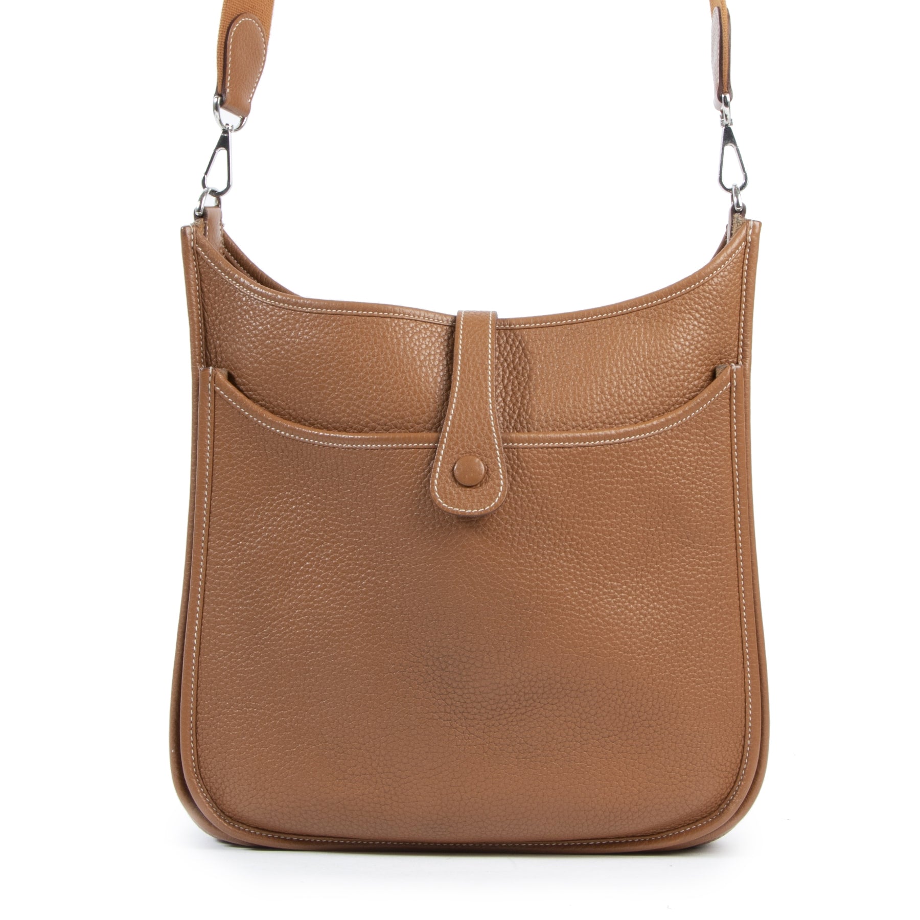 Authentic secondhand Hermès Evelyne Gold GM Bag designer bags fashion luxury vintage webshop safe secure online shopping high end designer brands leather epsom clemence hermes birkin kelly