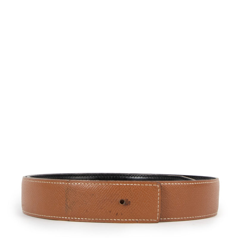 Hermès Gold Epsom/Black Box Leather Belt Strap