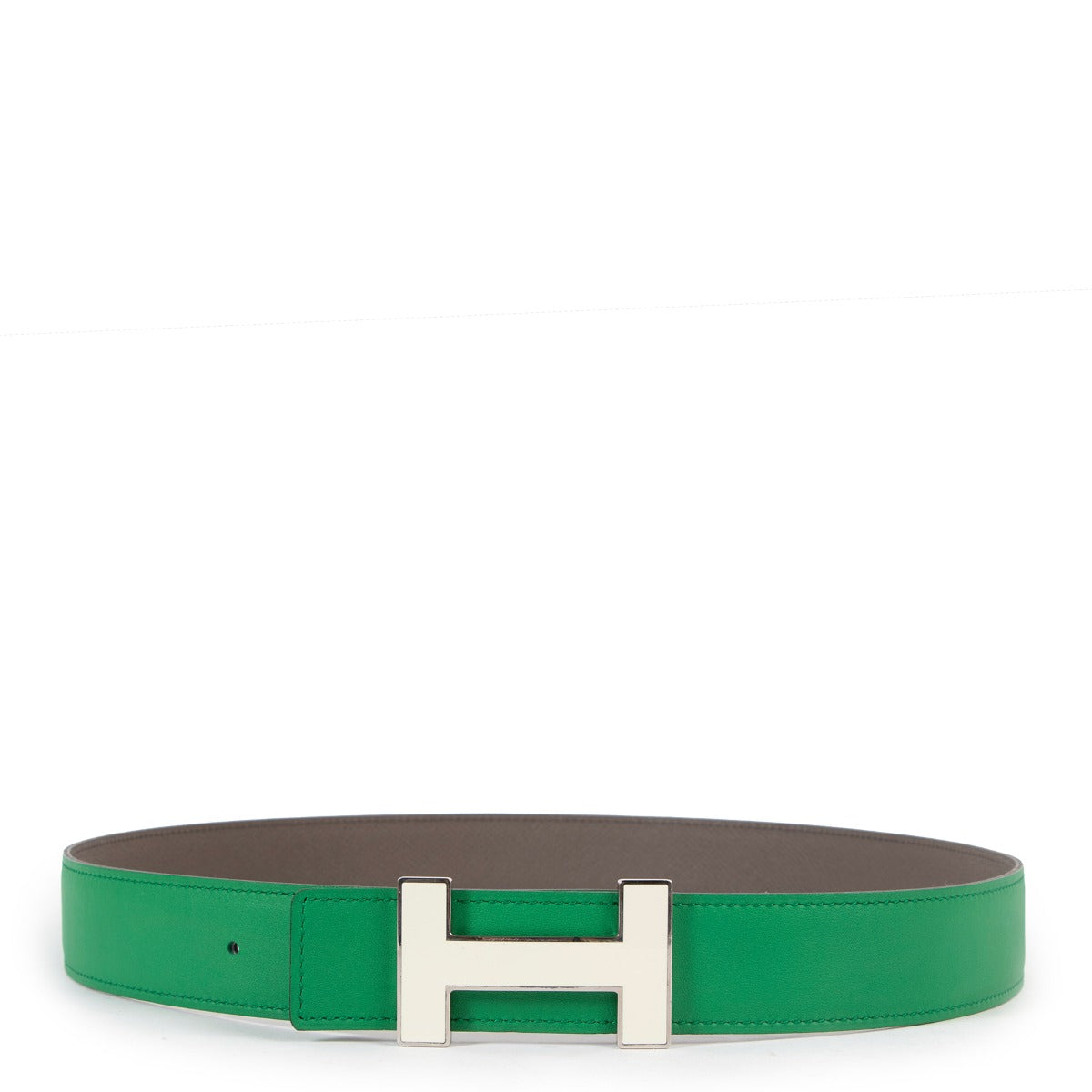 Hermès H Email Bamboo/Etoupe Swift/Epsom Reversible Belt