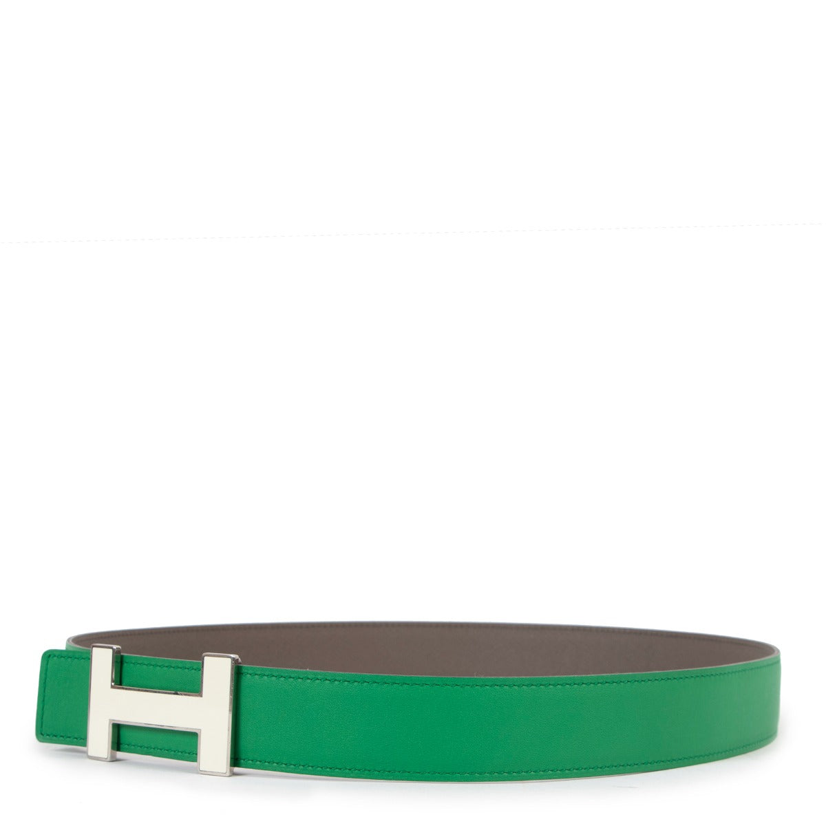 Hermès H Email Bamboo/Etoupe Swift/Epsom Reversible Belt - Size 85