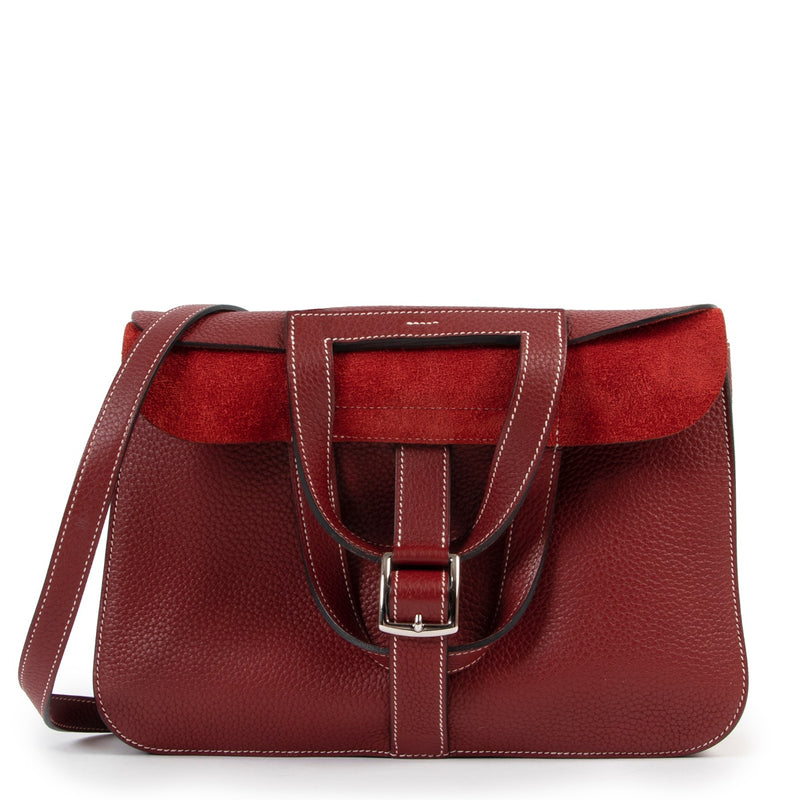 shop online authentic second hand luxury designer Hermès Halzan 31 Rouge H Taurillon Clemence PHW at Labellov