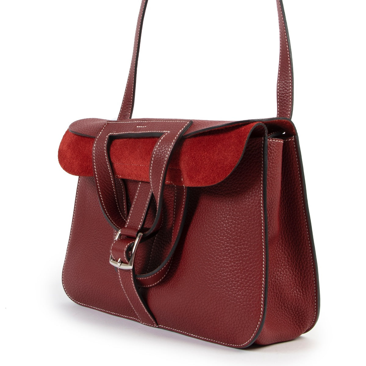 shop online authentic second hand luxury designer Hermès Halzan 31 Rouge H Taurillon Clemence PHW at Labellov
