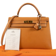 Authentic second hand vintage Hermès Kelly 32 Natural Sable Vache Ardennes GHW on www.labellov.com