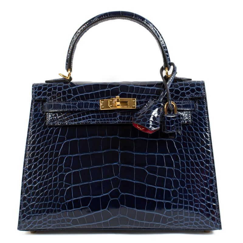 Hermès 2023 HSS Special Order Kelly 25 Bleu Saphir/Rose Extrême Shiny Alligator GHW