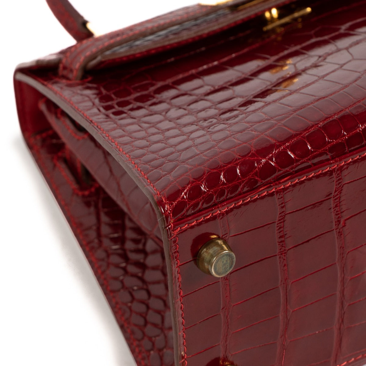 Hermès 1991 Vintage Mini Kelly 20 Rouge Sellier Shiny Alligator