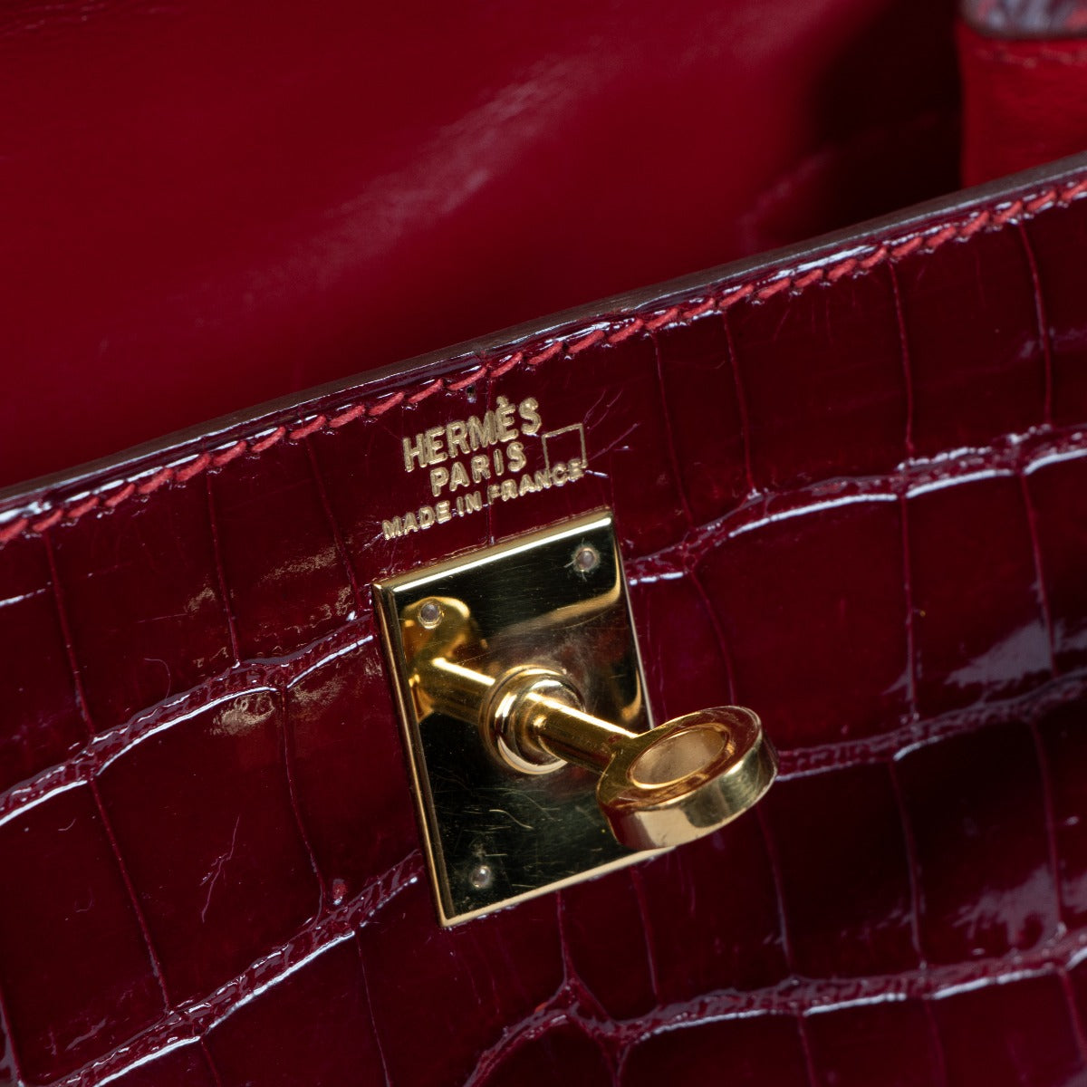 Hermès Vintage Mini Kelly 20 Alligator Mississippiensis Logo Stamp Detail
