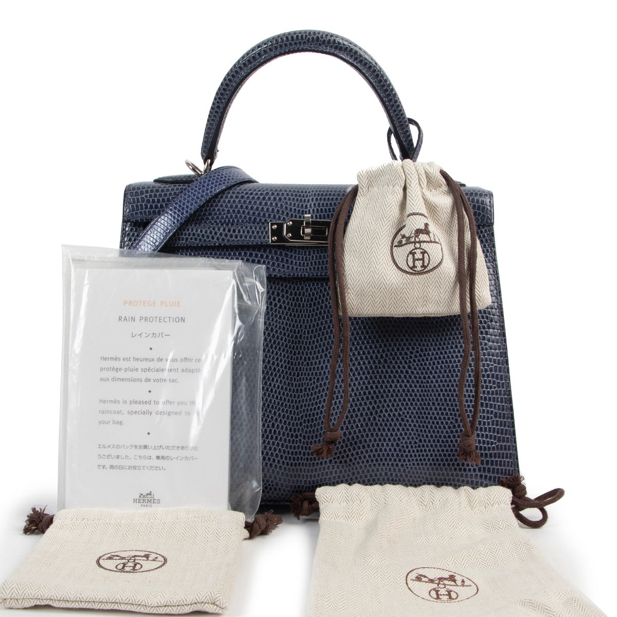 shop safe online 100% authentic Hermès Blue Brighton Lizard Kelly 25 PHW