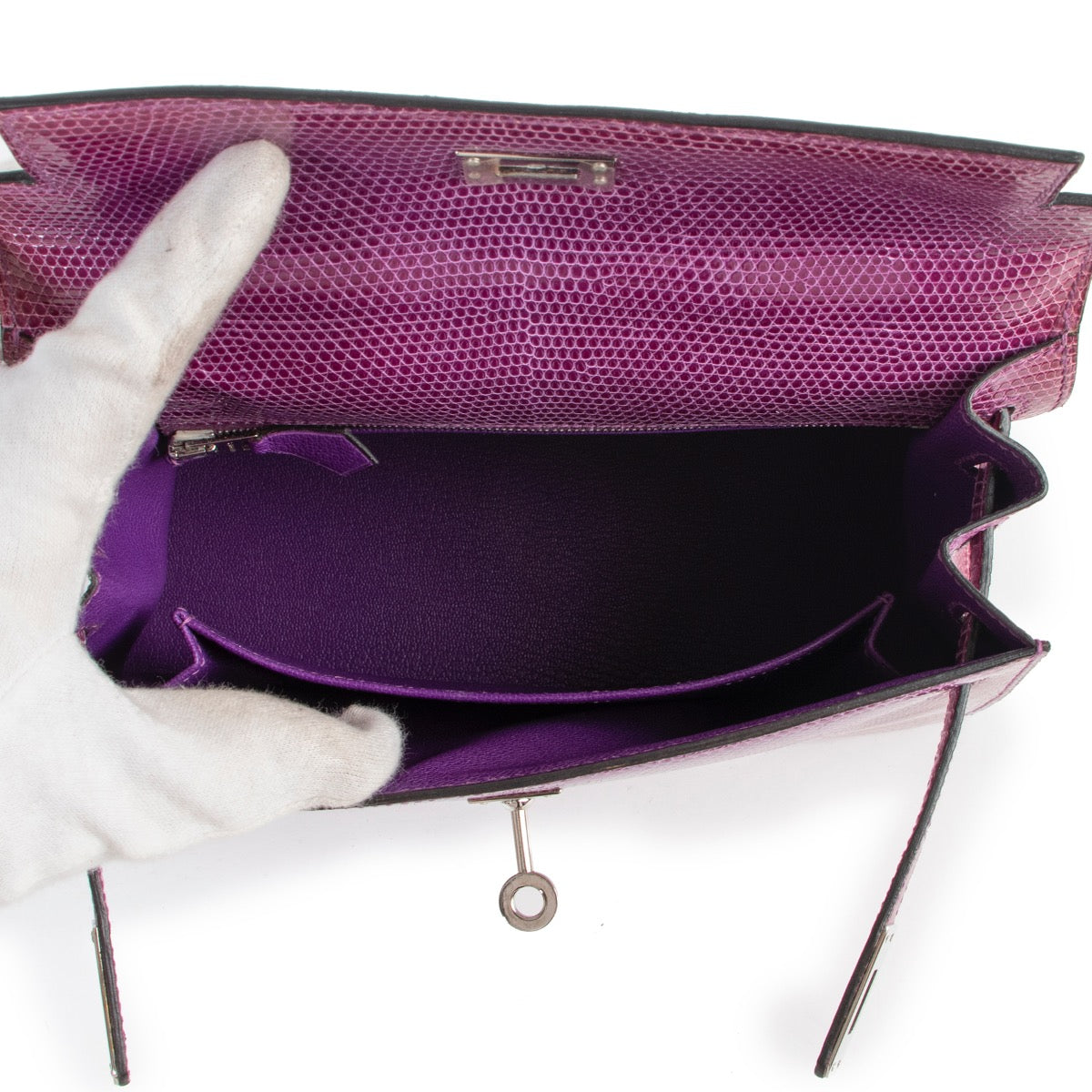 very rare Hermes Kelly Violet Lizard Sellier 25 PHW