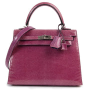 secondhand luxury bag Hermes Kelly Violet Lizard Sellier 25 PHW
