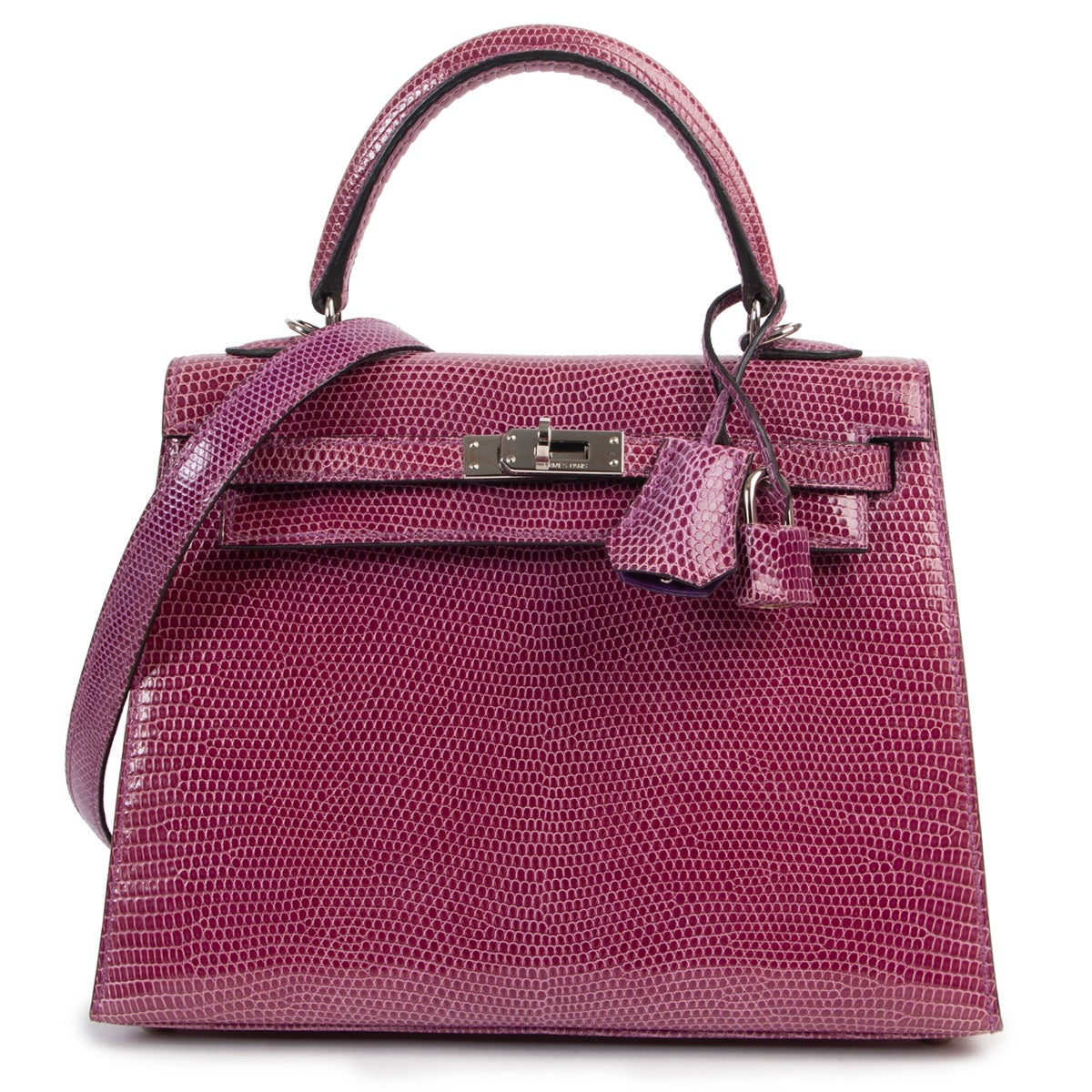 secondhand luxury bag Hermes Kelly Violet Lizard Sellier 25 PHW
