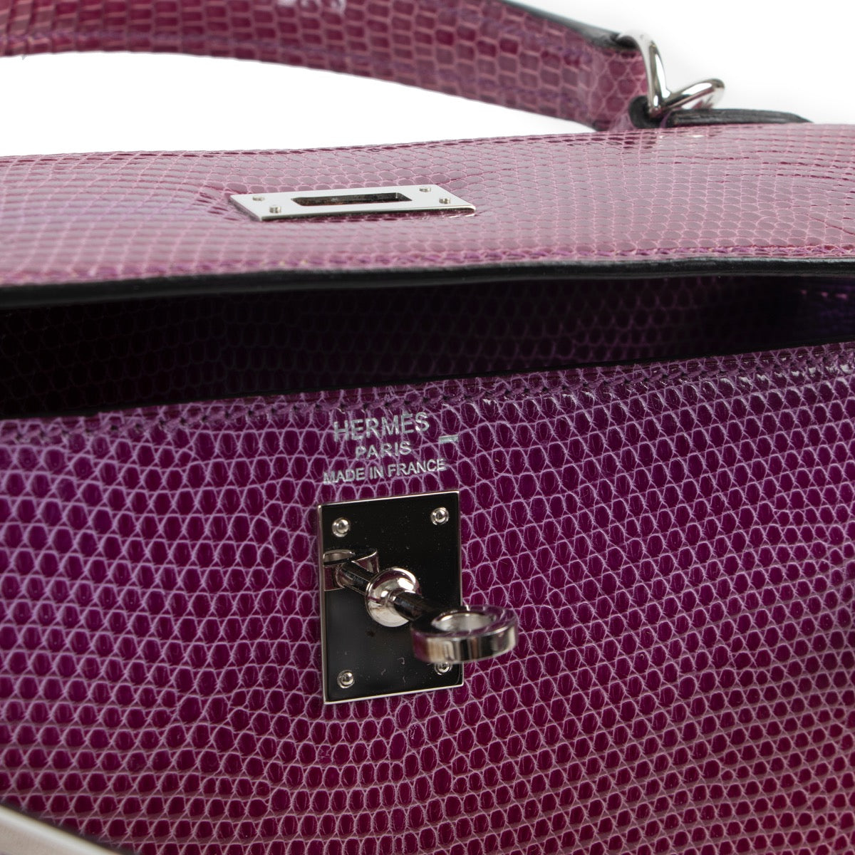 100% authentic designer luxury Hermes Kelly Violet Lizard Sellier 25 PHW