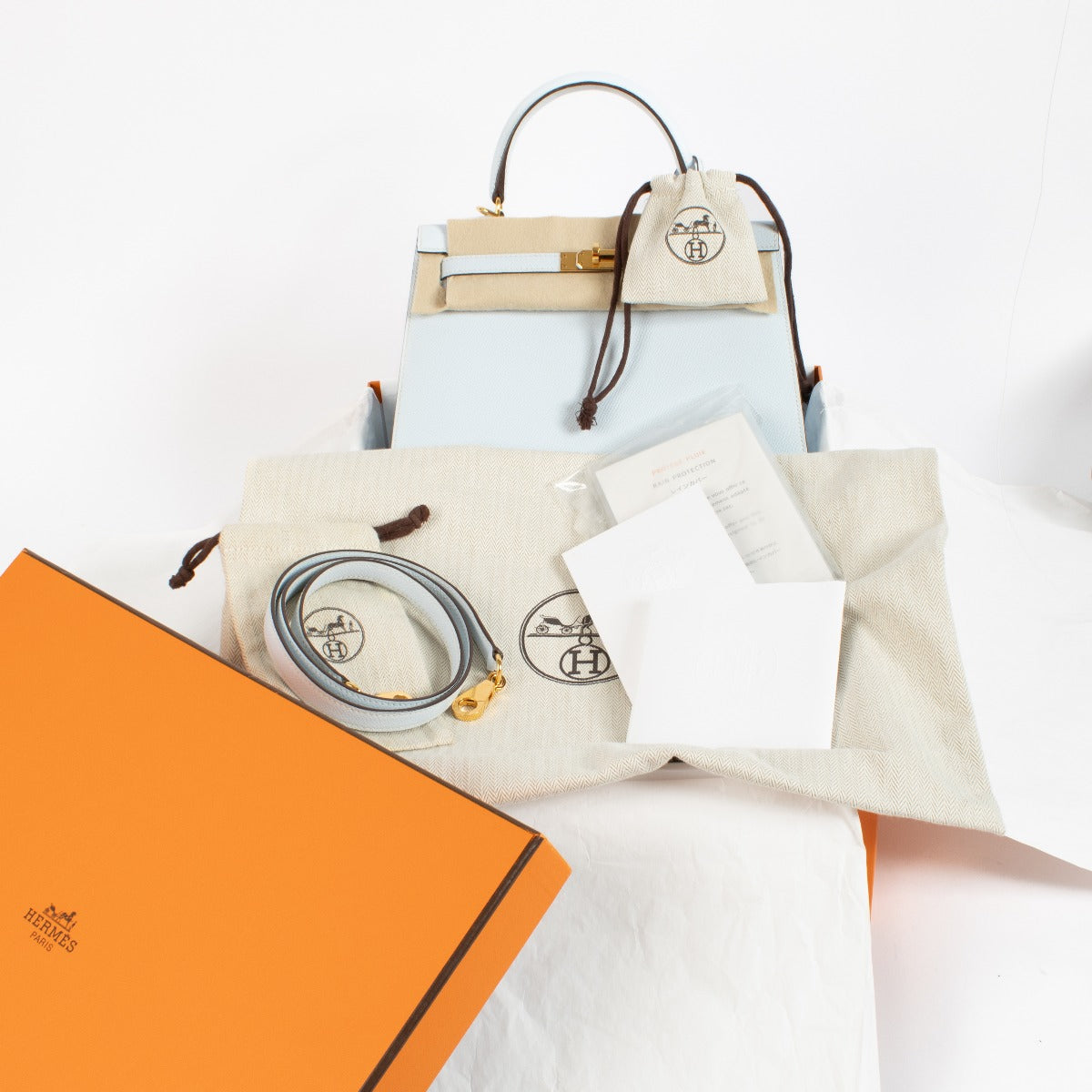 2020 Hermès Kelly 25 Bleu Brume Epsom GHW