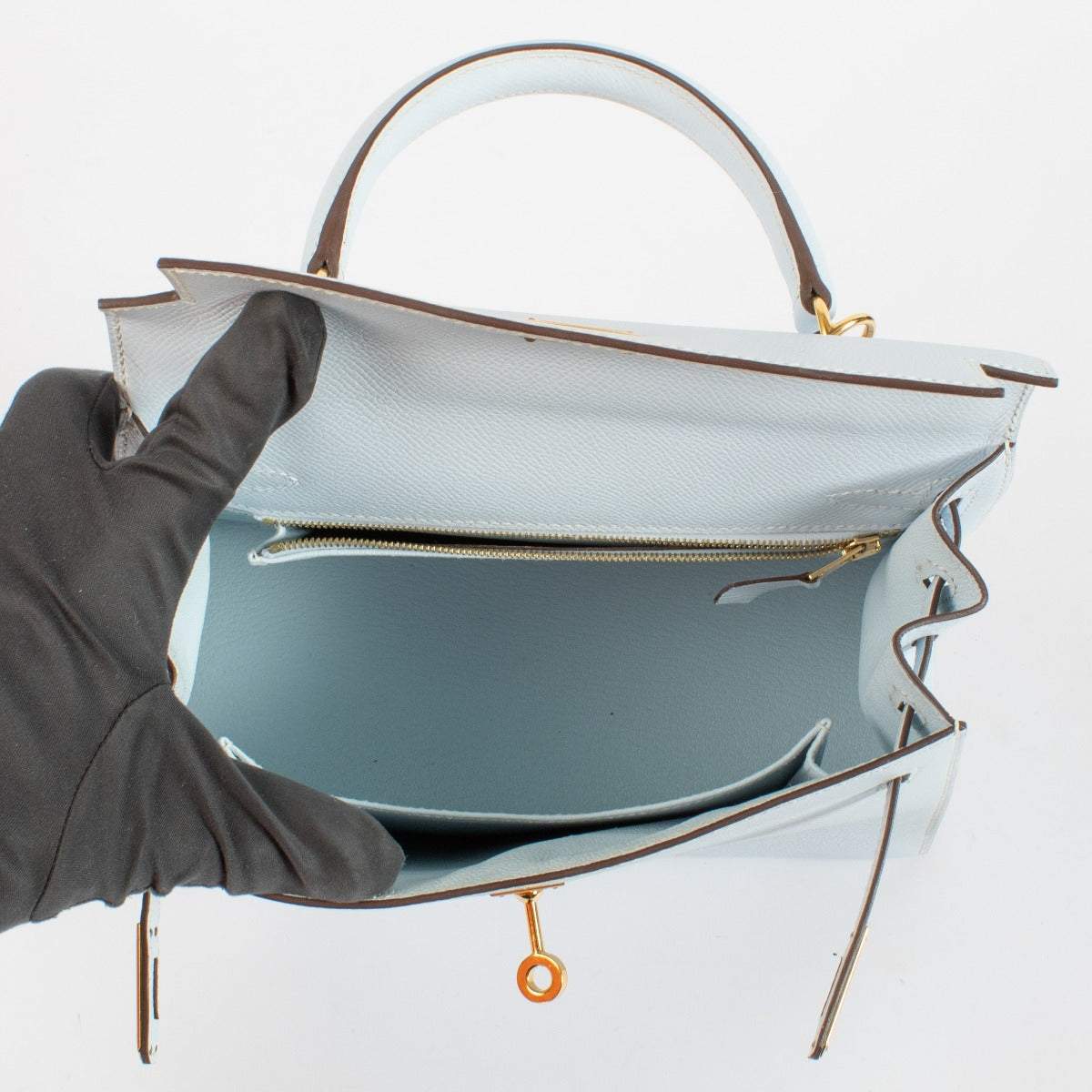 Hermès Kelly 25 Bleu Brume Epsom GHW