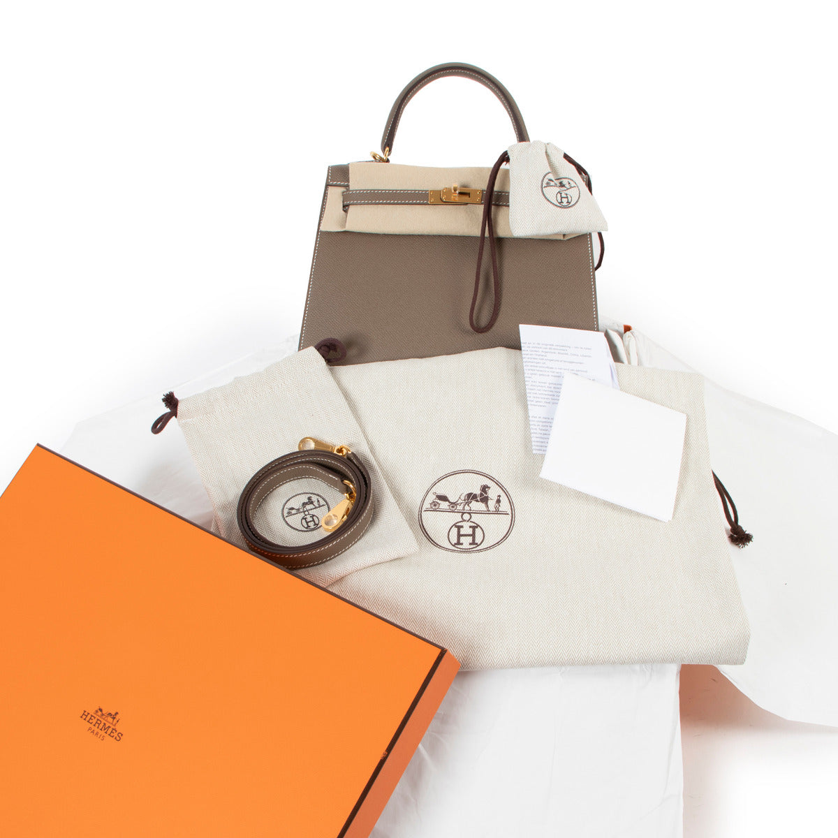 Hermès Kelly 25 Sellier Epsom Etoupe GHW