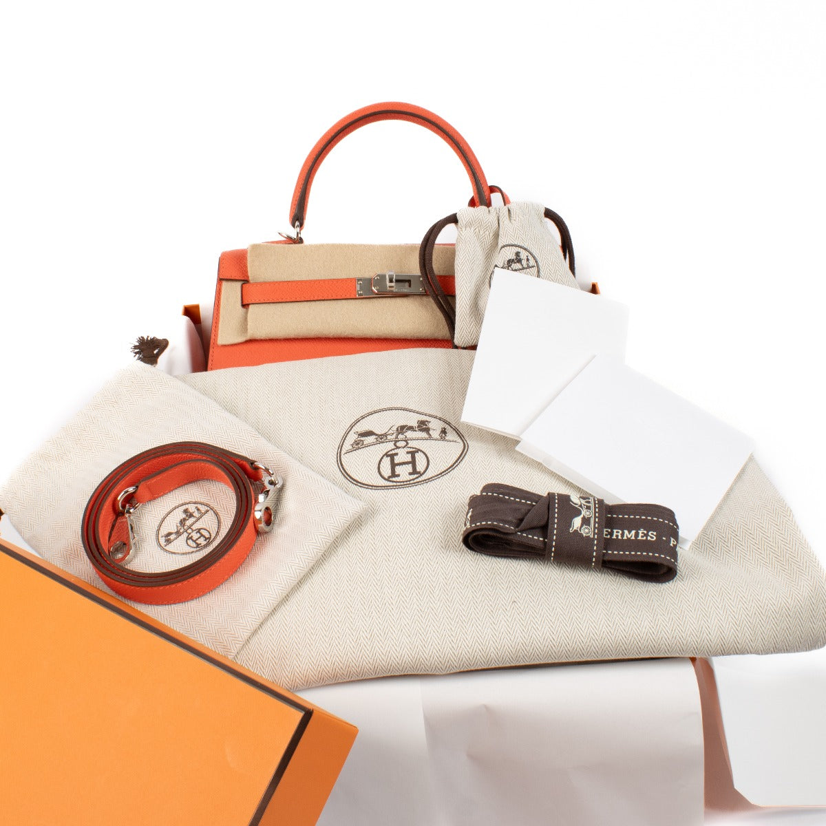 Hermès Kelly 25 Orange Field Epsom PHW