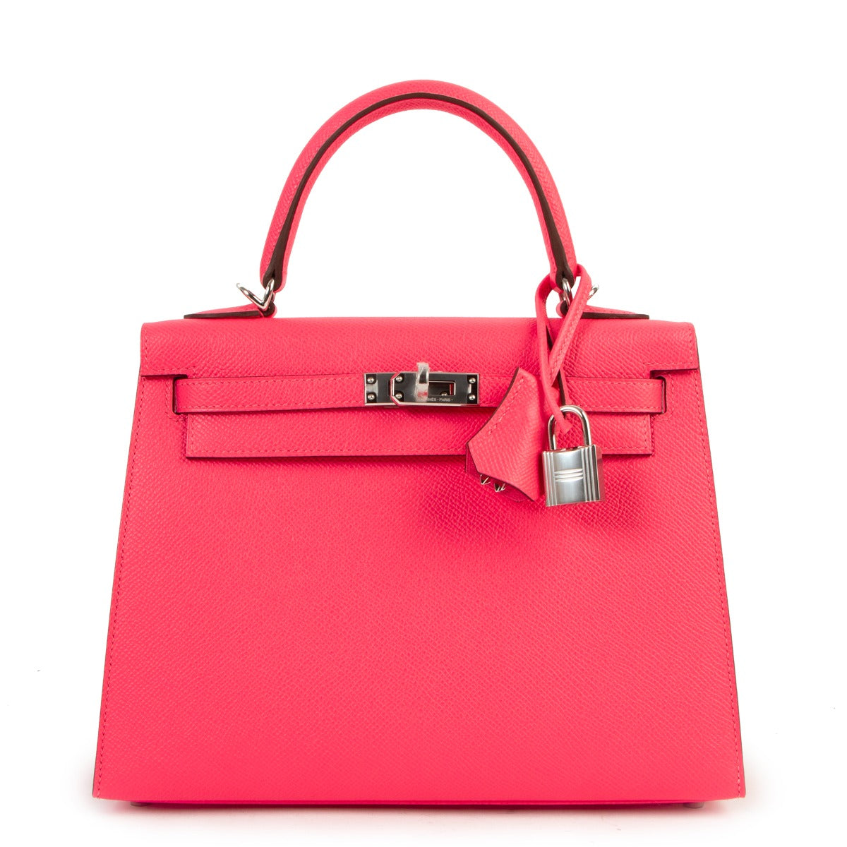 Authentic second hand Hermès Kelly 25 Sellier Rose Azalée Epsom Palladium Hardware at Labellov.com