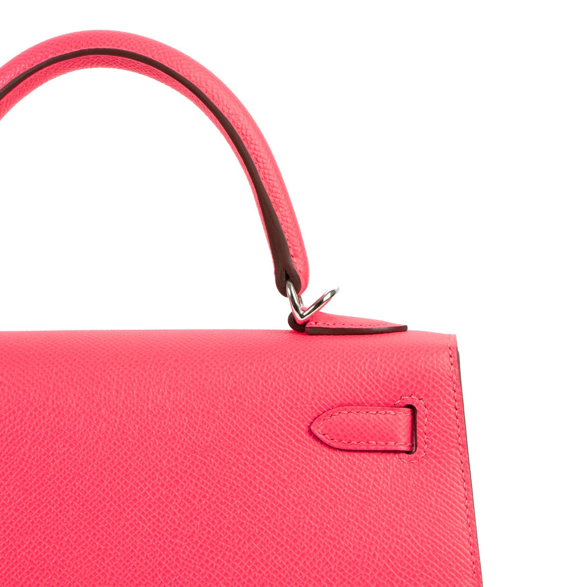 Authentic second hand Hermès Kelly 25 Sellier Rose Azalée Epsom Palladium Hardware at Labellov.com