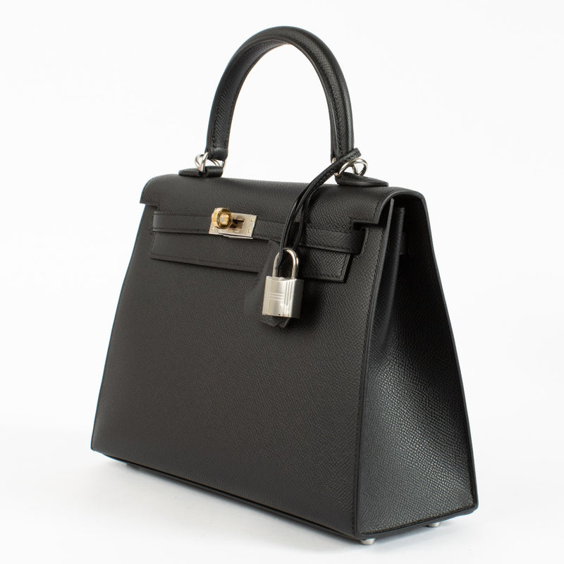 Hermès Kelly 25 Black Epsom Electrum Hardware