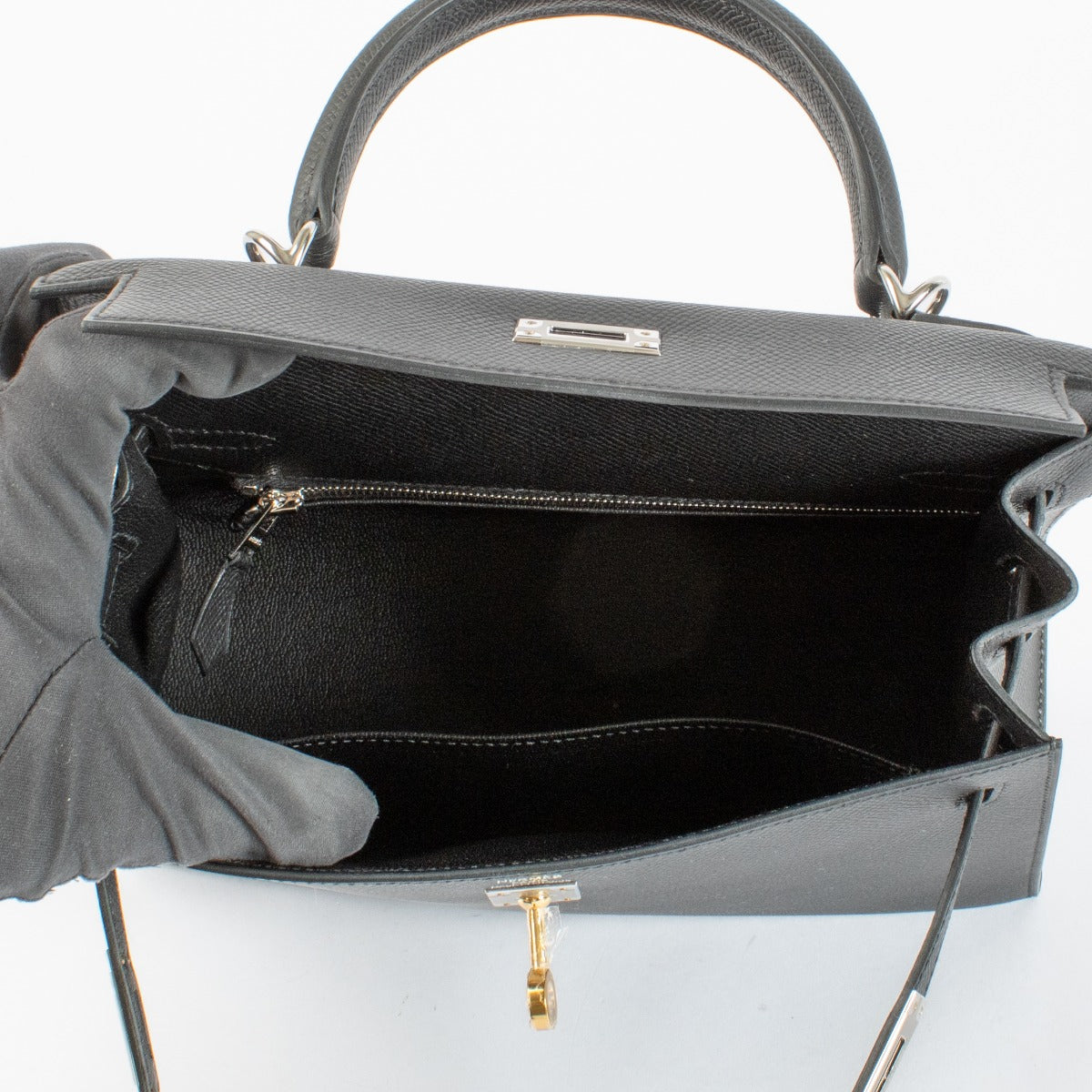 Hermès Kelly 25 Noir Epsom Bijouterie Electrum
