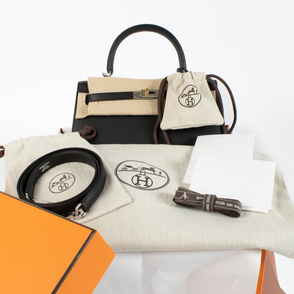 Hermès Kelly 25 Noir Epsom Bijouterie Electrum