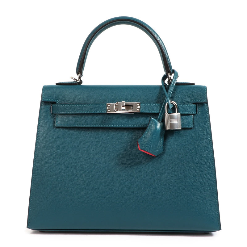 Hermès Kelly 25 Verso Vert Bosphore & Rose Lipstick Madame PHW
