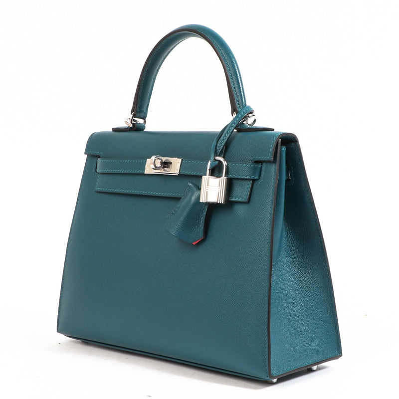 Hermès Kelly 25 Verso Vert Bosphore & Rose Lipstick Madame PHW