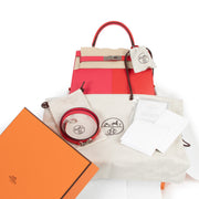 Hermès Kelly 28 Sellier Casaque Tri-Color Rouge Coeur Rose Extreme Bleu Zanzibar Epsom PHW for the best price at Labellov secondhand luxury in Antwerp Belgium