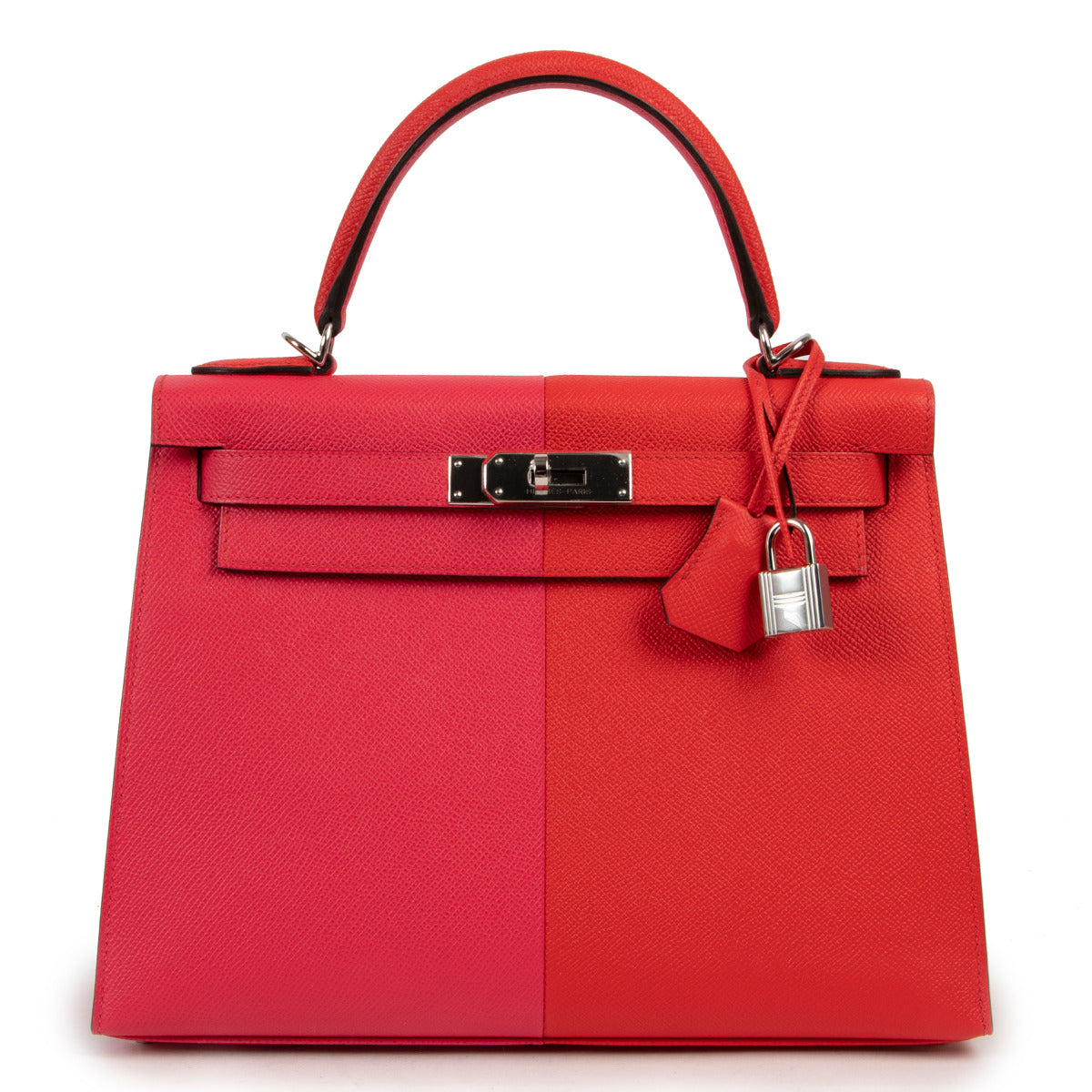 100% authentic preloved designer bags and brand new collector items such as this Hermès Kelly 28 Sellier Casaque Tri-Color Rouge Coeur Rose Extreme Bleu Zanzibar Epsom PHW