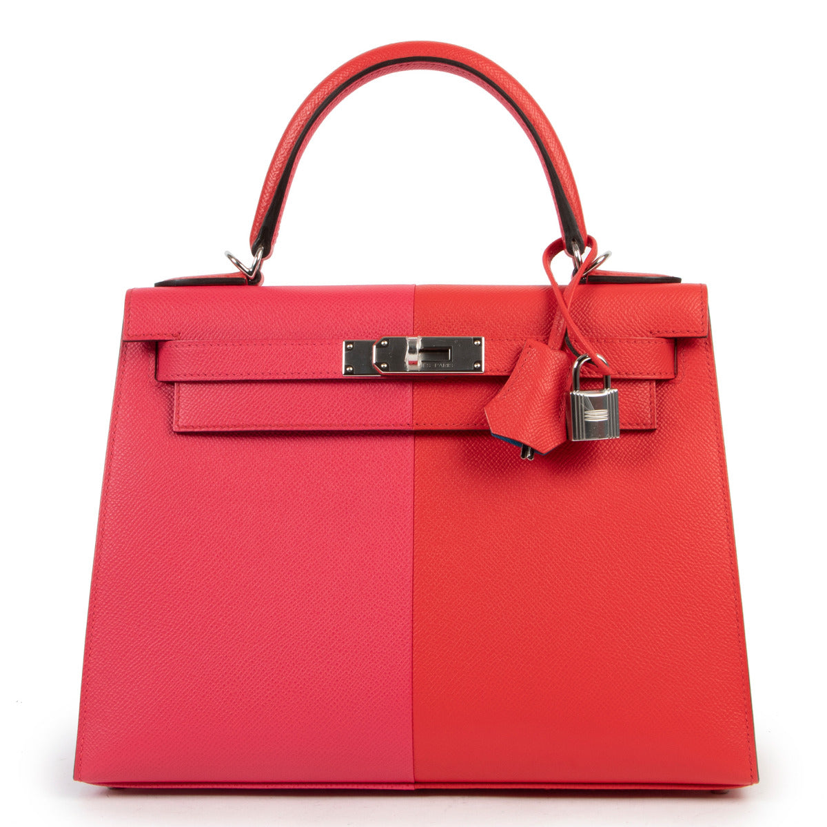 Hermès Kelly 28 Sellier Casaque Tri-Color Rouge Coeur Rose Extreme