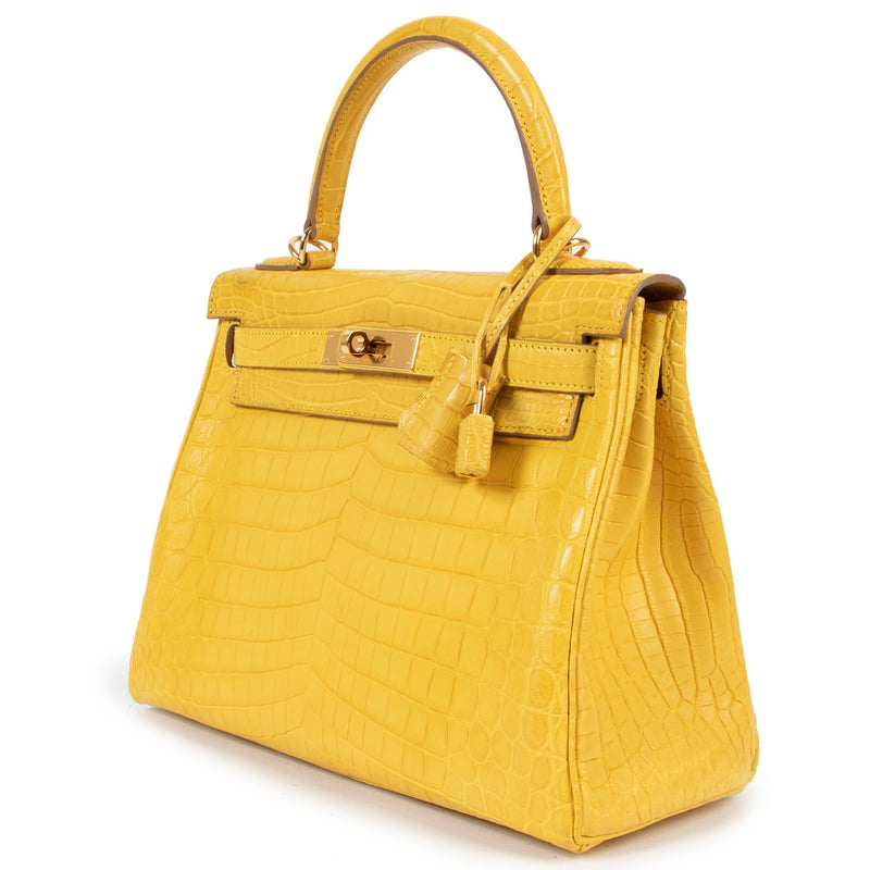 Shop Hermès Kelly 28 Mimosa Matt Niloticus Crocodile GHW at Labellov