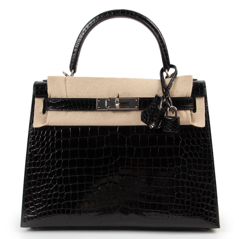 very hard to find Hermès Black Croco Porosus Kelly 28