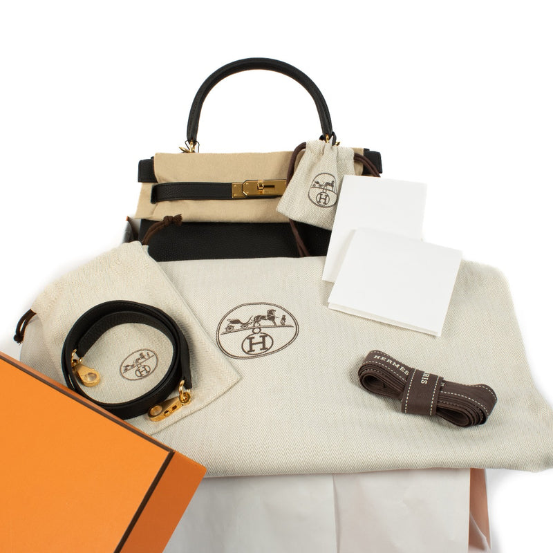 Authentic second hand brand new store fresh 2024 Hermès Kelly 28 Black Togo GHW on www.labellov.com