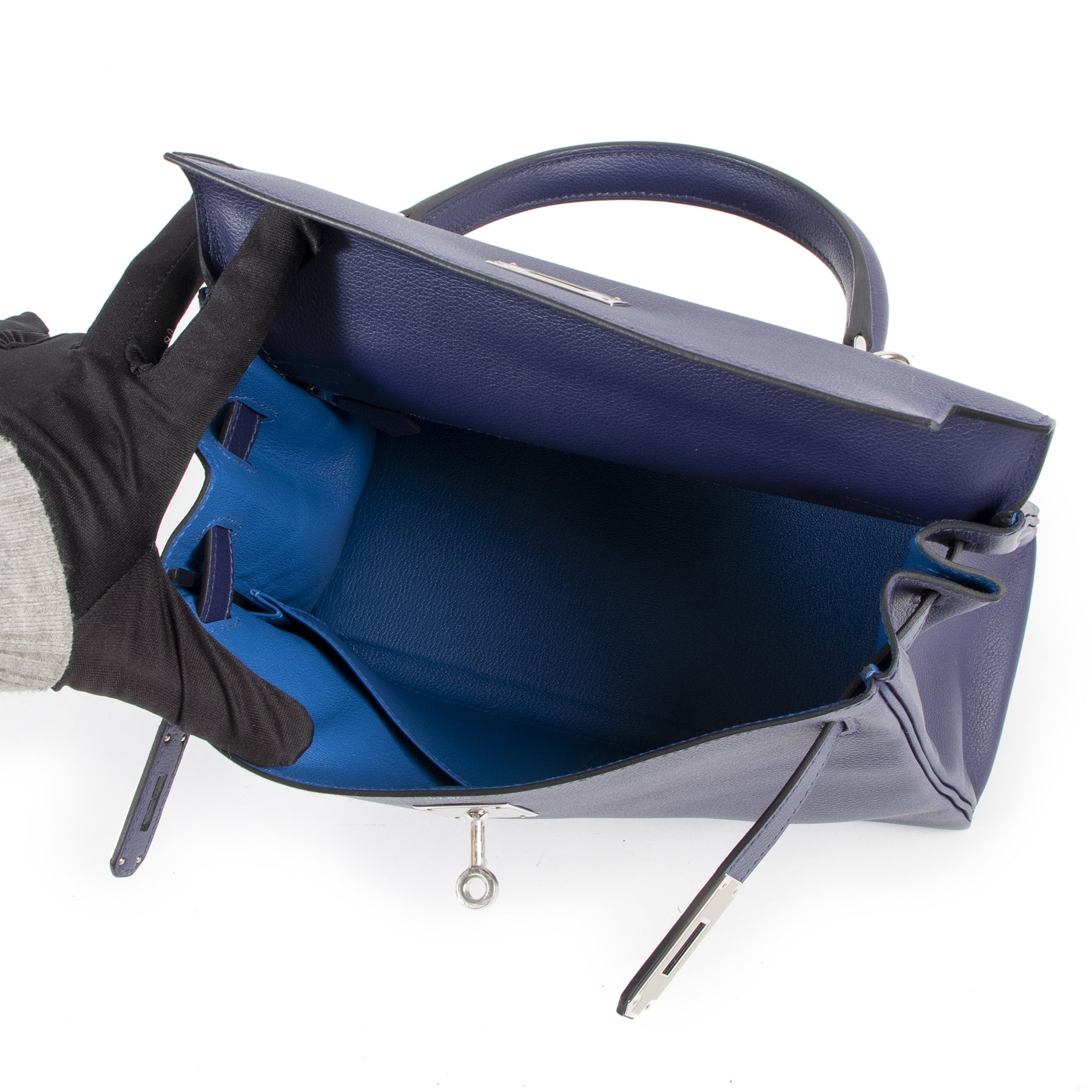 Hermès Kelly 28 Verso Bleu Encre / Bleu Zellige Evercolor PHW