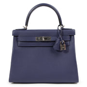 Hermès Kelly 28 Verso Bleu Encre / Bleu Zellige Evercolor PHW