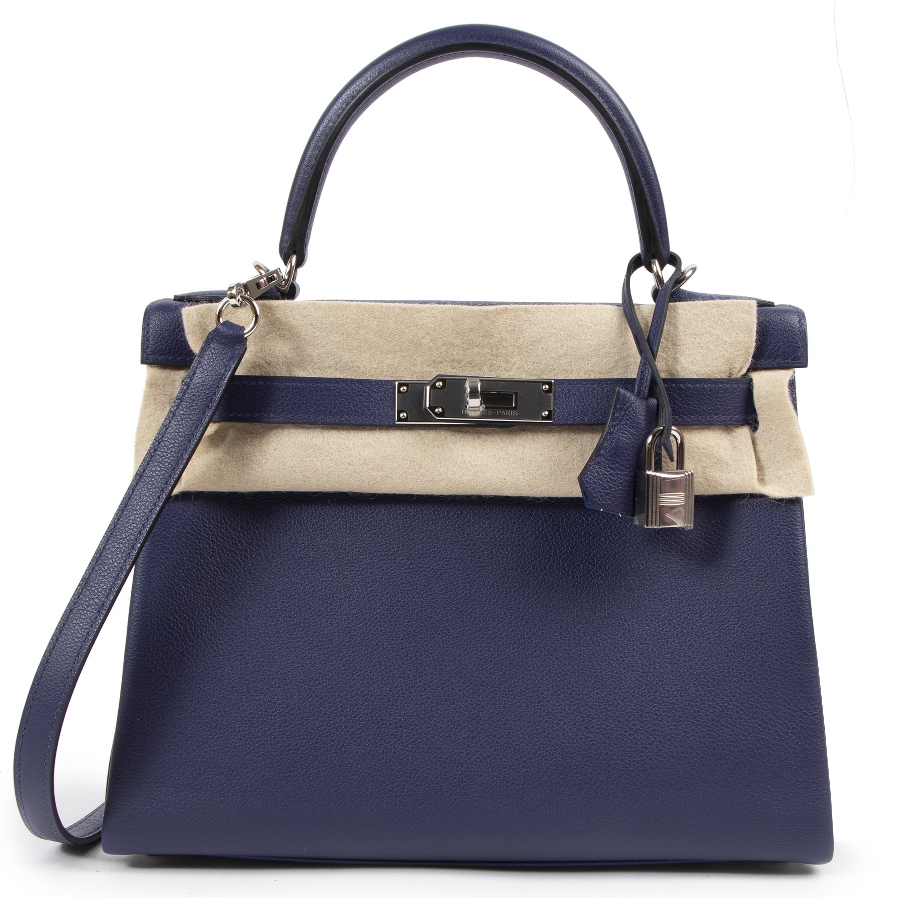 Hermès Kelly 28 Verso Bleu Encre / Bleu Zellige Evercolor PHW