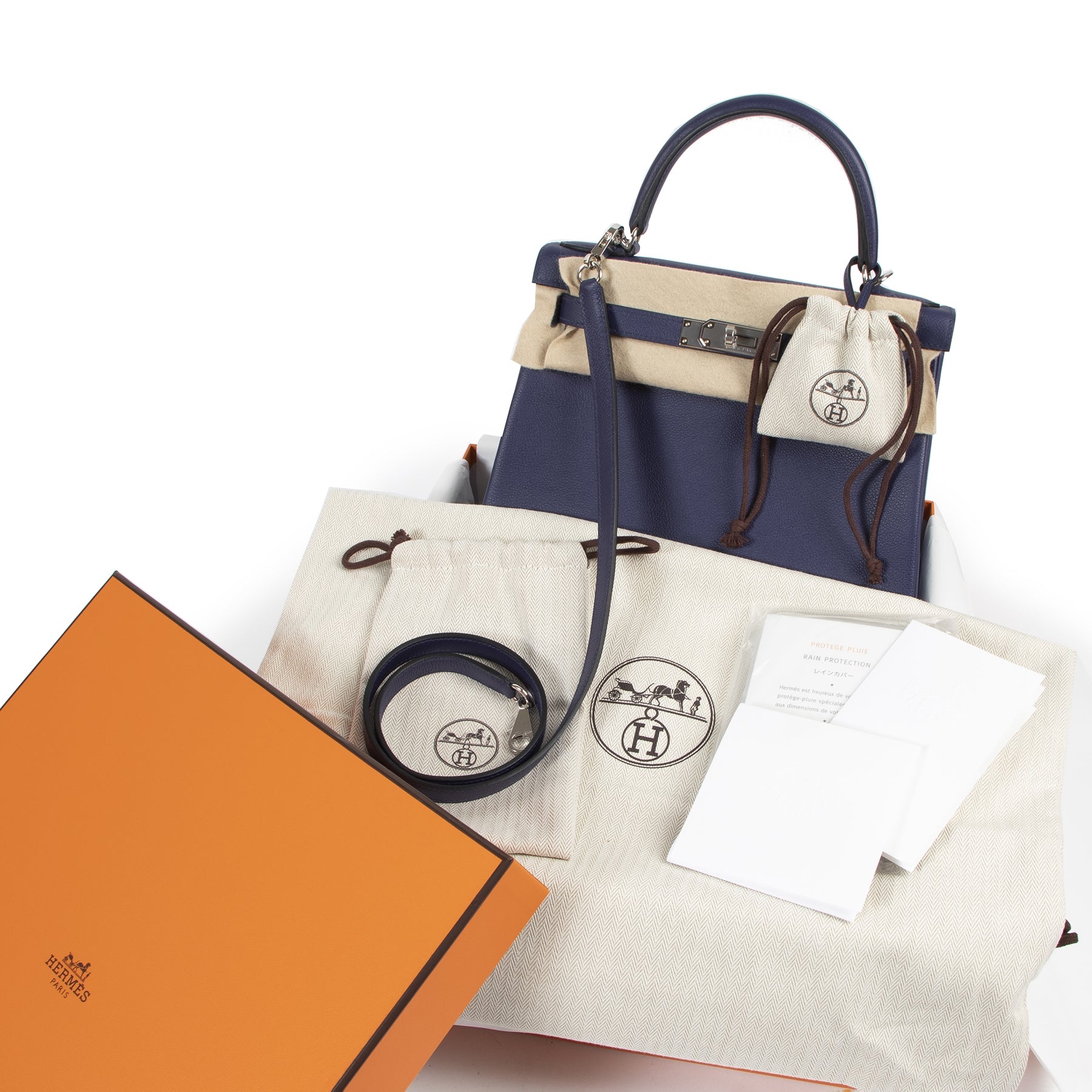 Hermès Kelly 28 Verso Bleu Encre / Bleu Zellige Evercolor PHW