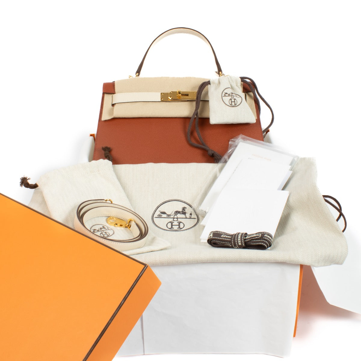 Hermès HSS Kelly 28 Cuivre/Craie Epsom GHW