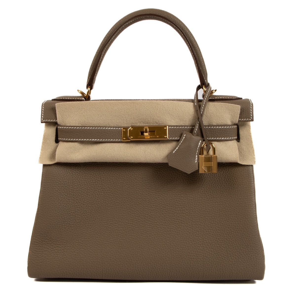 Neuf Seconde Main Hermes Kelly Retourne 28 Veau Togo Etoupe