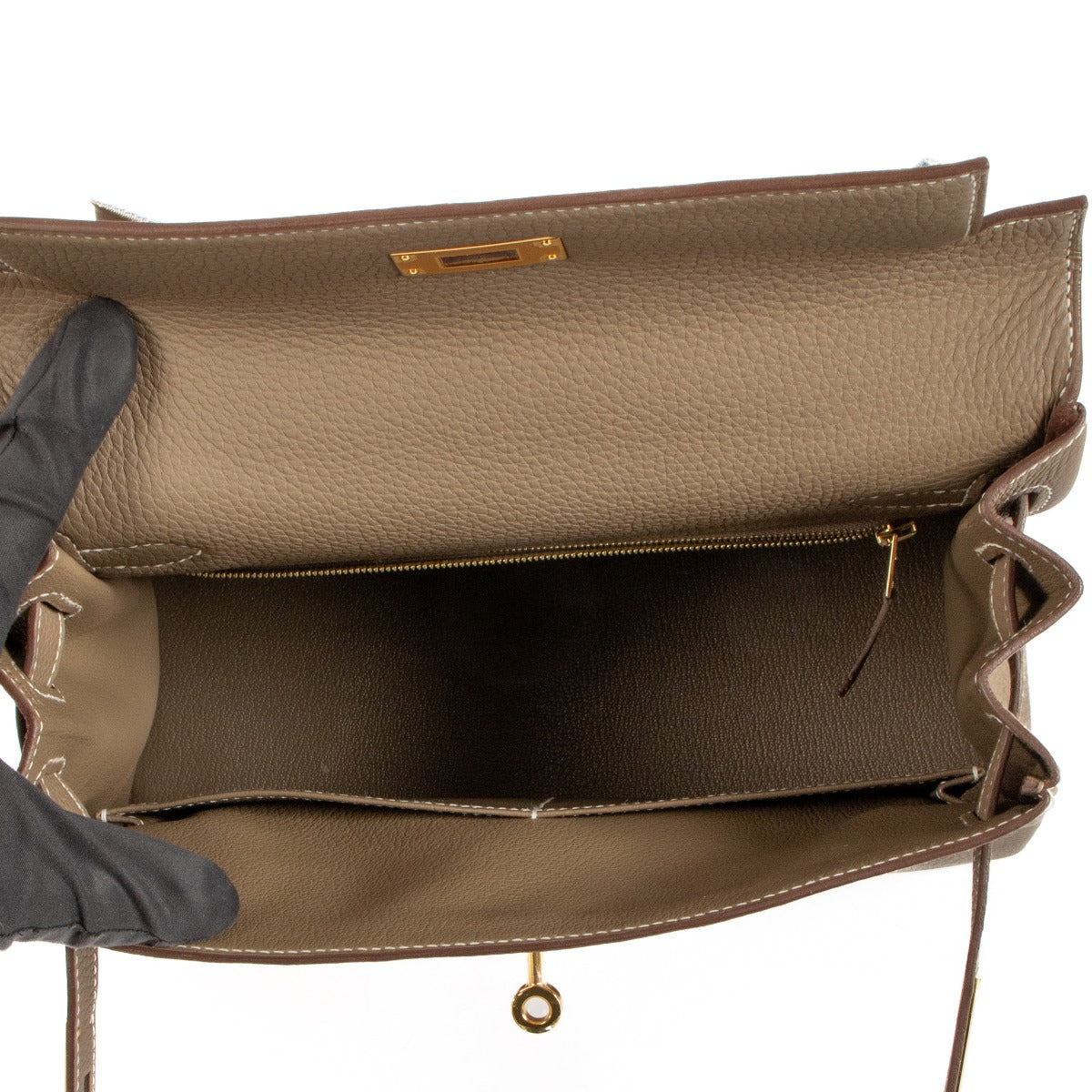 Neuf Seconde Main Hermes Kelly Retourne 28 Veau Togo Etoupe