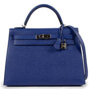 Hermès Kelly 32 Sellier Bleu Electrique Epsom Palladium Hardware