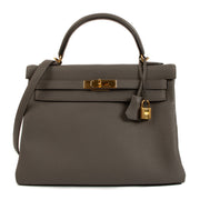 Pre-owned Hermès Kelly 32 Etain Togo on www.laebllov.com