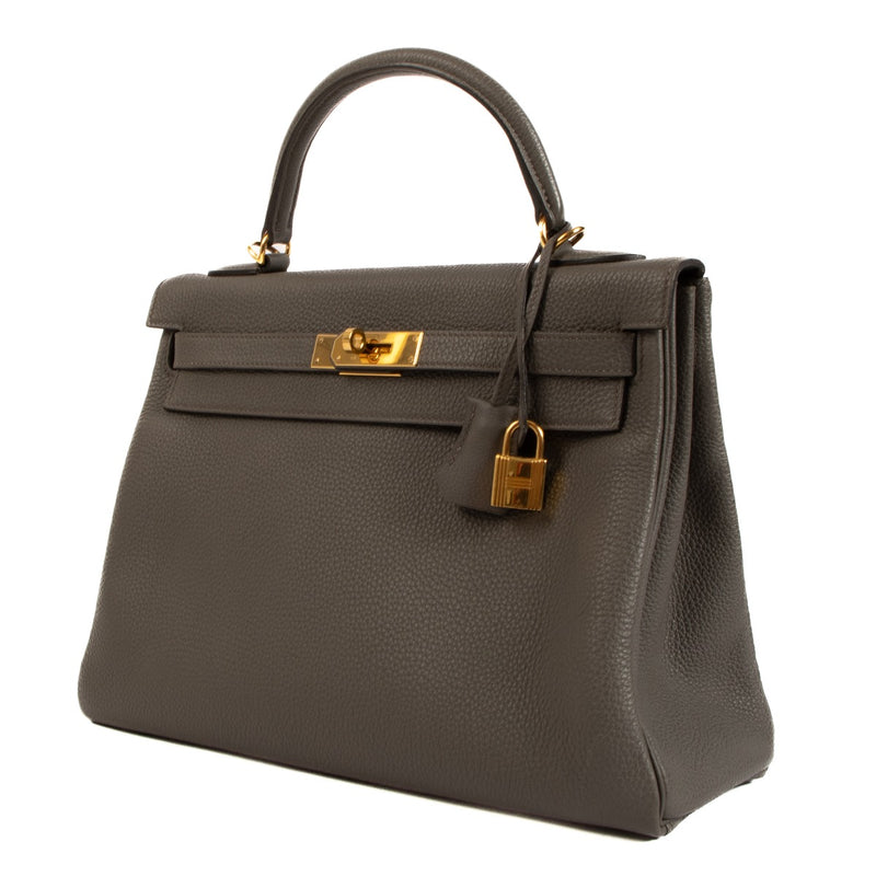 Pre-owned Hermès Kelly 32 Etain Togo on www.laebllov.com