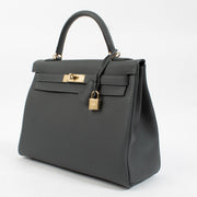 Authentic second hand Hermès Kelly 32 Gris Misty Togo GHW on www.labellov.com