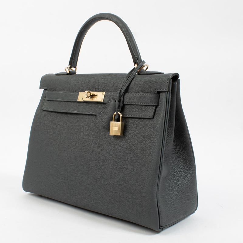 Authentic second hand Hermès Kelly 32 Gris Misty Togo GHW on www.labellov.com