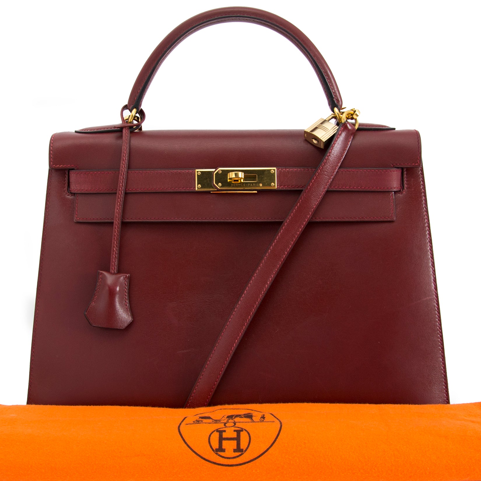 acheter en ligne pour le meilleur prix Hermes Kelly Sellier 32 Bordeaux Box Calf