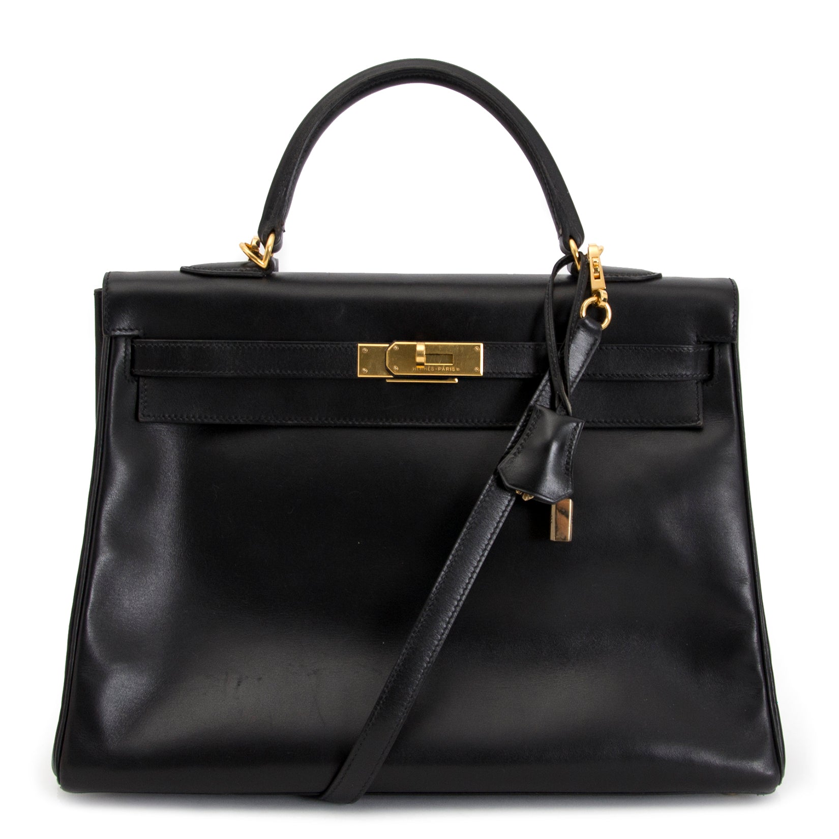 shop safe online Hermes Kelly 35 Black Box Calf + strap