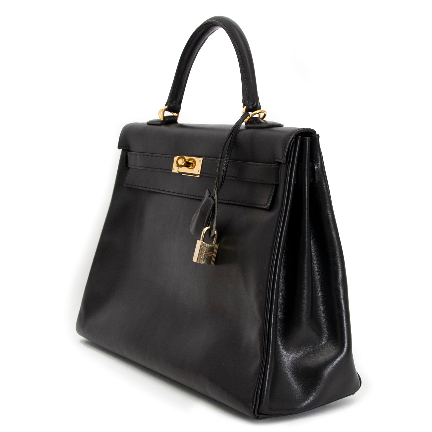 shop your luxury Hermes Kelly 35 Black Box Calf + strap
